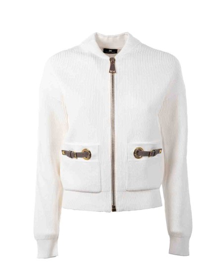 Shop ELISABETTA FRANCHI  Maglia: Elisabetta Franchi bomber in viscosa con cinturini sulle tasche.
Bomber in viscosa punto pannocchia con chiusura frontale con zip e spalle scese.
È caratterizzato da cinturini in ecopelle sulle tasche.
Zip e accessorio in metallo dorato.
Composizione: 70% Viscosa 30% Poliestere.
Fabbricato in Italia.. MK20S41E2-360